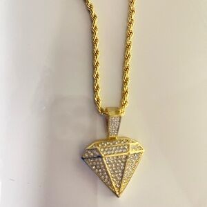 Men’s yellow Gold and Silver Diamond Pendant Necklace…-14”